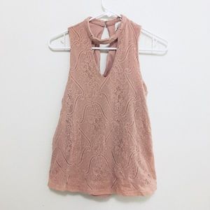 Pink, no sleeve, formal, lace, blouse
